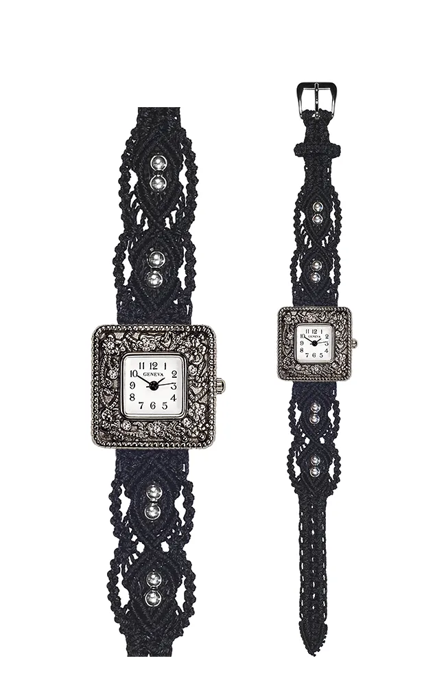 104M - Wide with Antique Style Square Marcasite Watch