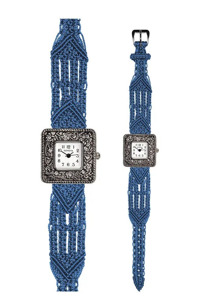 106 Blue - Wide with Antique Style Square Marcasite Watch