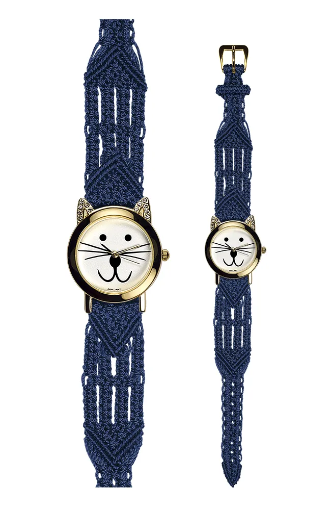 106 Navy - Wide with Gold Cat Watch