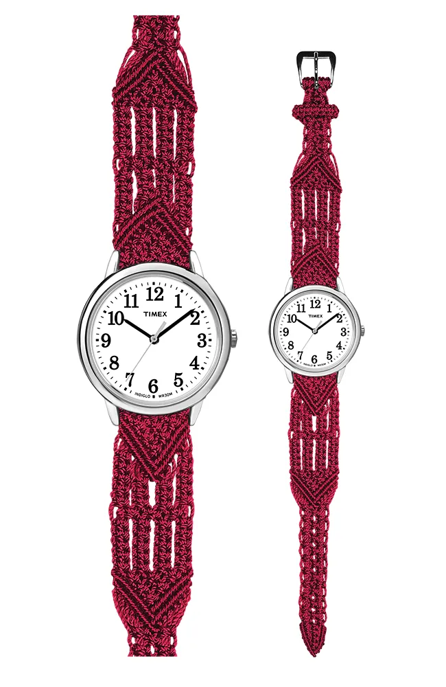 106 Red - Wide with Timex Silver Easy Reader Watch