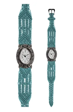 106 Turquoise - Wide with Vintage Style Oval Marcasite Watch