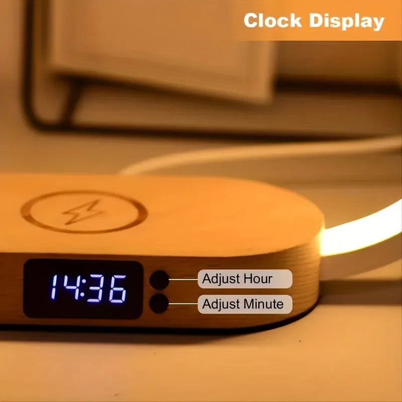 10W Multifunction Wireless Charger Pad Stand Clock LED Desk Lamp Night Light USB Port Fast Charging Station Dock For IPhone Samsung