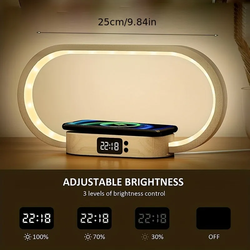 10W Multifunction Wireless Charger Pad Stand Clock LED Desk Lamp Night Light USB Port Fast Charging Station Dock For IPhone Samsung