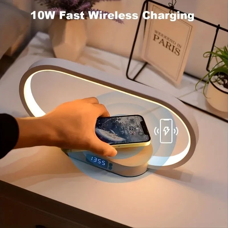 10W Multifunction Wireless Charger Pad Stand Clock LED Desk Lamp Night Light USB Port Fast Charging Station Dock For IPhone Samsung