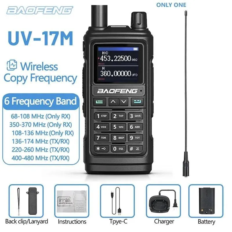 1/2PCS Baofeng UV-17M Air Band Walkie Talkie 999CH Copy Frequency NOAA Long Range Type-C Upgrade UV-5R 17 Pro Ham Two Way Radio