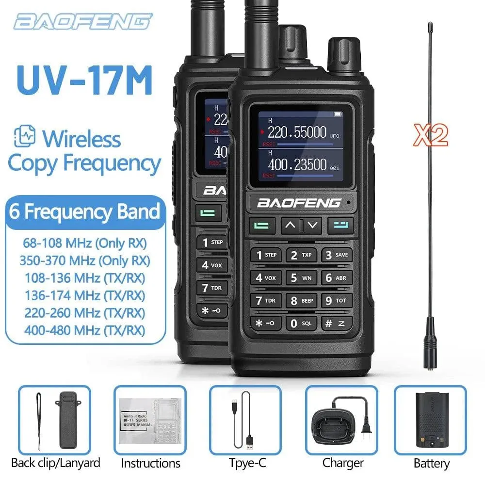 1/2PCS Baofeng UV-17M Air Band Walkie Talkie 999CH Copy Frequency NOAA Long Range Type-C Upgrade UV-5R 17 Pro Ham Two Way Radio