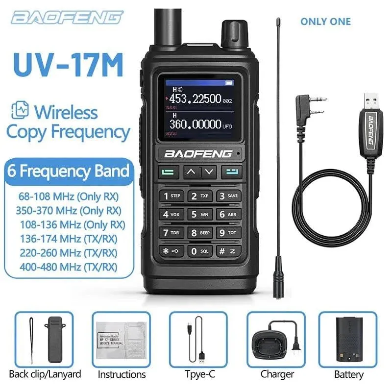 1/2PCS Baofeng UV-17M Air Band Walkie Talkie 999CH Copy Frequency NOAA Long Range Type-C Upgrade UV-5R 17 Pro Ham Two Way Radio