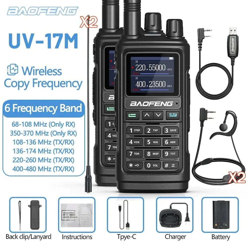 1/2PCS Baofeng UV-17M Air Band Walkie Talkie 999CH Copy Frequency NOAA Long Range Type-C Upgrade UV-5R 17 Pro Ham Two Way Radio