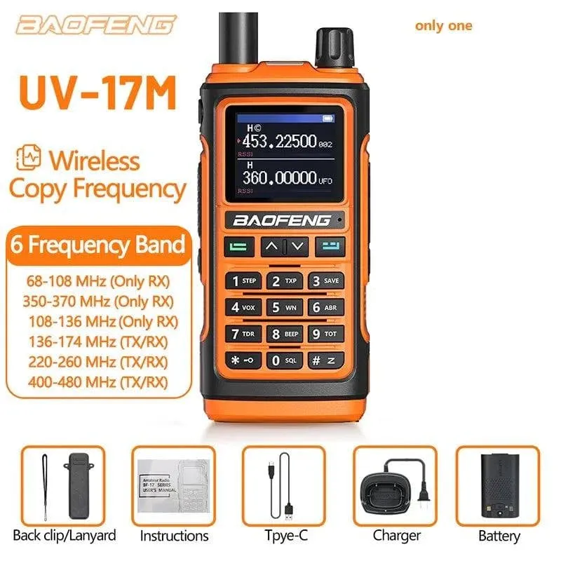 1/2PCS Baofeng UV-17M Air Band Walkie Talkie 999CH Copy Frequency NOAA Long Range Type-C Upgrade UV-5R 17 Pro Ham Two Way Radio