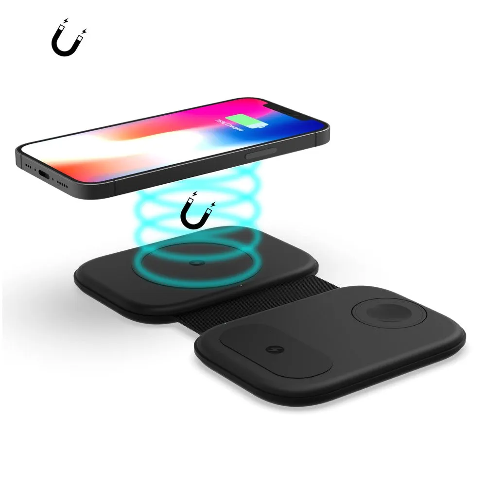 (15W) 3in1 Foldable Multifunction MagSafe Qi Wireless Charging Pad for iPhone / Apple Watch / AirPods - Black