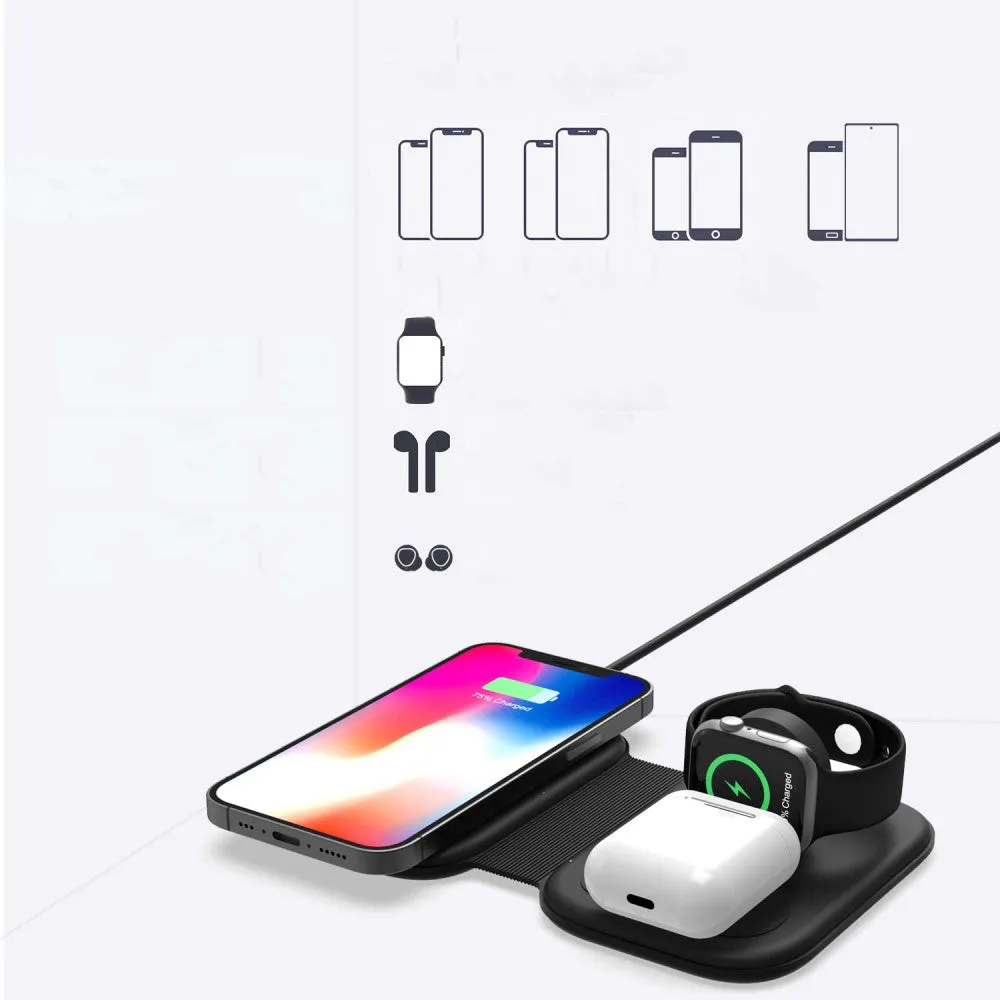 (15W) 3in1 Foldable Multifunction MagSafe Qi Wireless Charging Pad for iPhone / Apple Watch / AirPods - Black