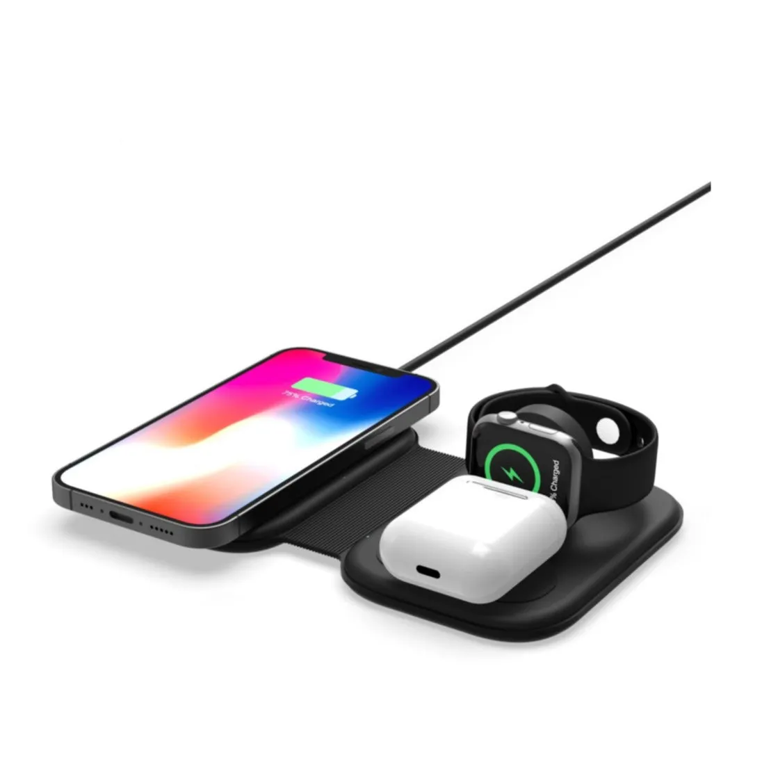 (15W) 3in1 Foldable Multifunction MagSafe Qi Wireless Charging Pad for iPhone / Apple Watch / AirPods - Black