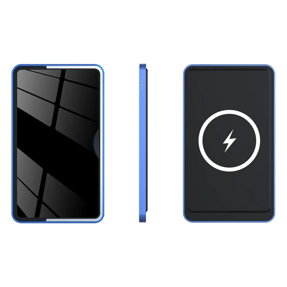 (15W) 5000mAh Magnetic Qi Wireless MagSafe USB C Charger Powerbank   Foldable Stand - Blue / Black