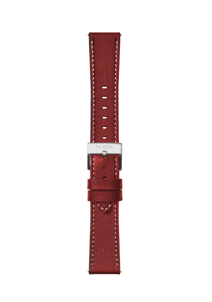 20mm Stitched Leather Band - Cranberry