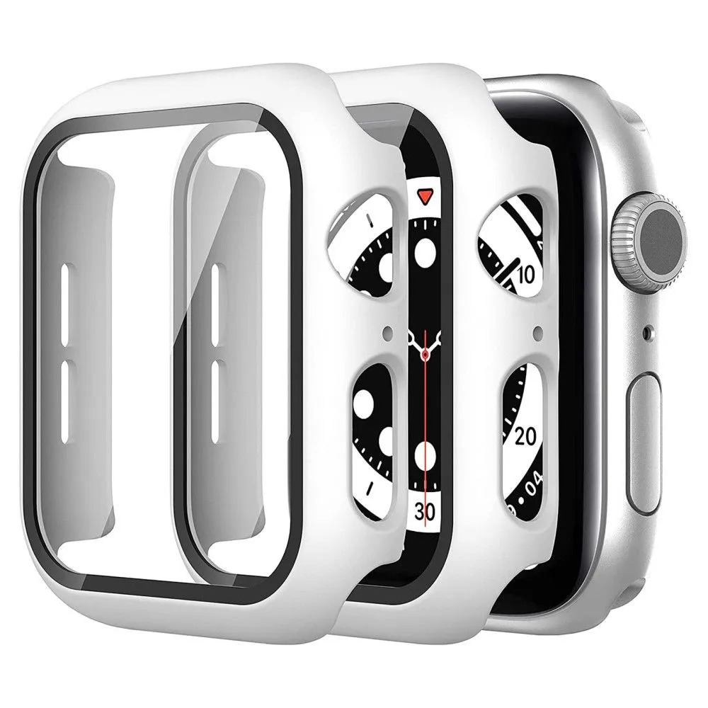 2Pcs Apple Watch (45mm) cover with tempered glass - White