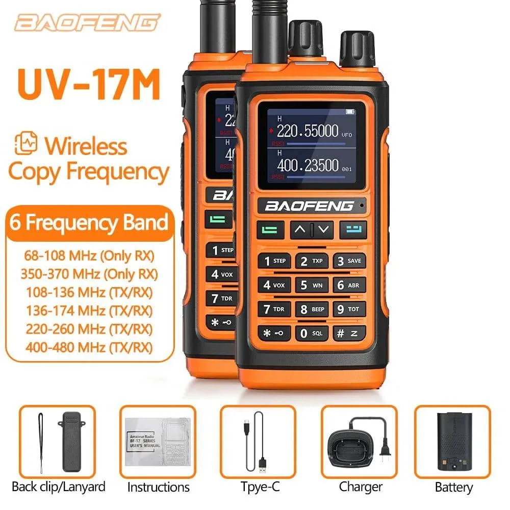 2x Baofeng UV-17M Air Band Walkie Talkie Wireless Copy Frequency NOAA Type-C Long Range UV-5R 17 Pro Portable Ham Two Way Radio