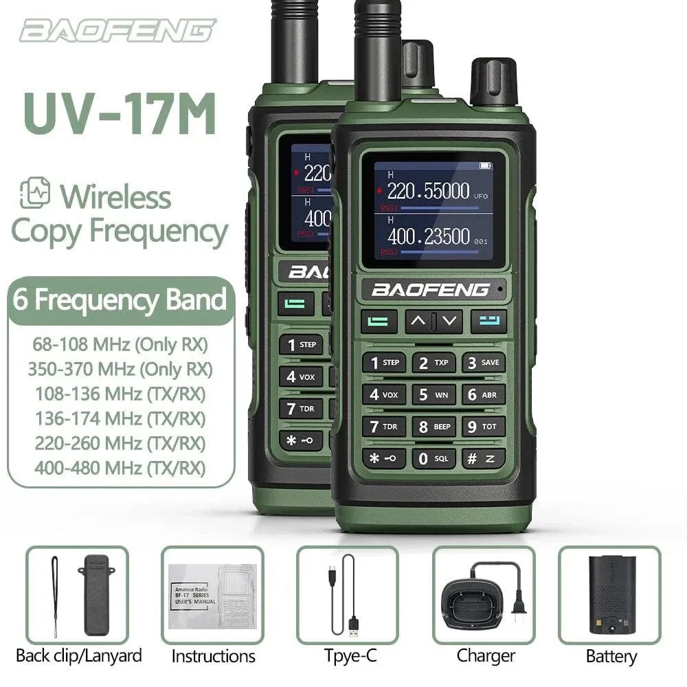 2x Baofeng UV-17M Air Band Walkie Talkie Wireless Copy Frequency NOAA Type-C Long Range UV-5R 17 Pro Portable Ham Two Way Radio