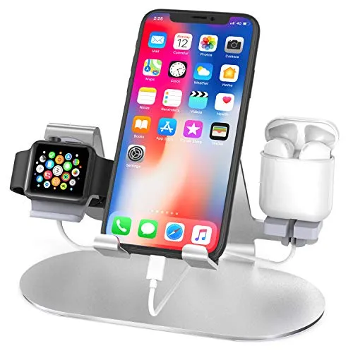 3 in 1 Aluminum Charging Stand for Apple Watch : Charger Stand Charging Station Dock for iWatch Series 5/4/3/2/1,AirPods, iPad, iPhone 11/11 Pro/Xs/X Max/XR/X/8/8Plus/7/7 Plus /6S /6S Plus