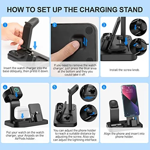 3 in 1 Charging Station for Apple Products, Removable Charging Stand for iPhone Series AirPods Pro/3/2/1, Charging Dock for Apple Watch SE/7/6/5/4/3/2/1(with 10W Adapter and Cable)(Black)