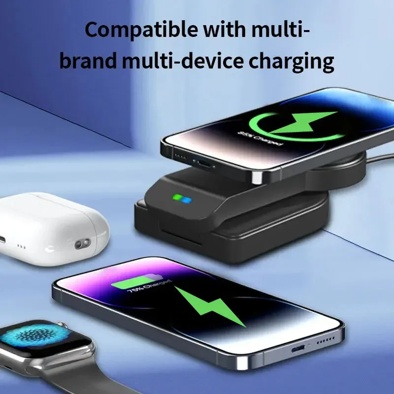 3 In 1 Magnetic Wireless Charger Stand Pad Foldable Fast Charging Station Dock For iPhone 15 14 13 12 Pro Max IWatch 8 7 Airpods