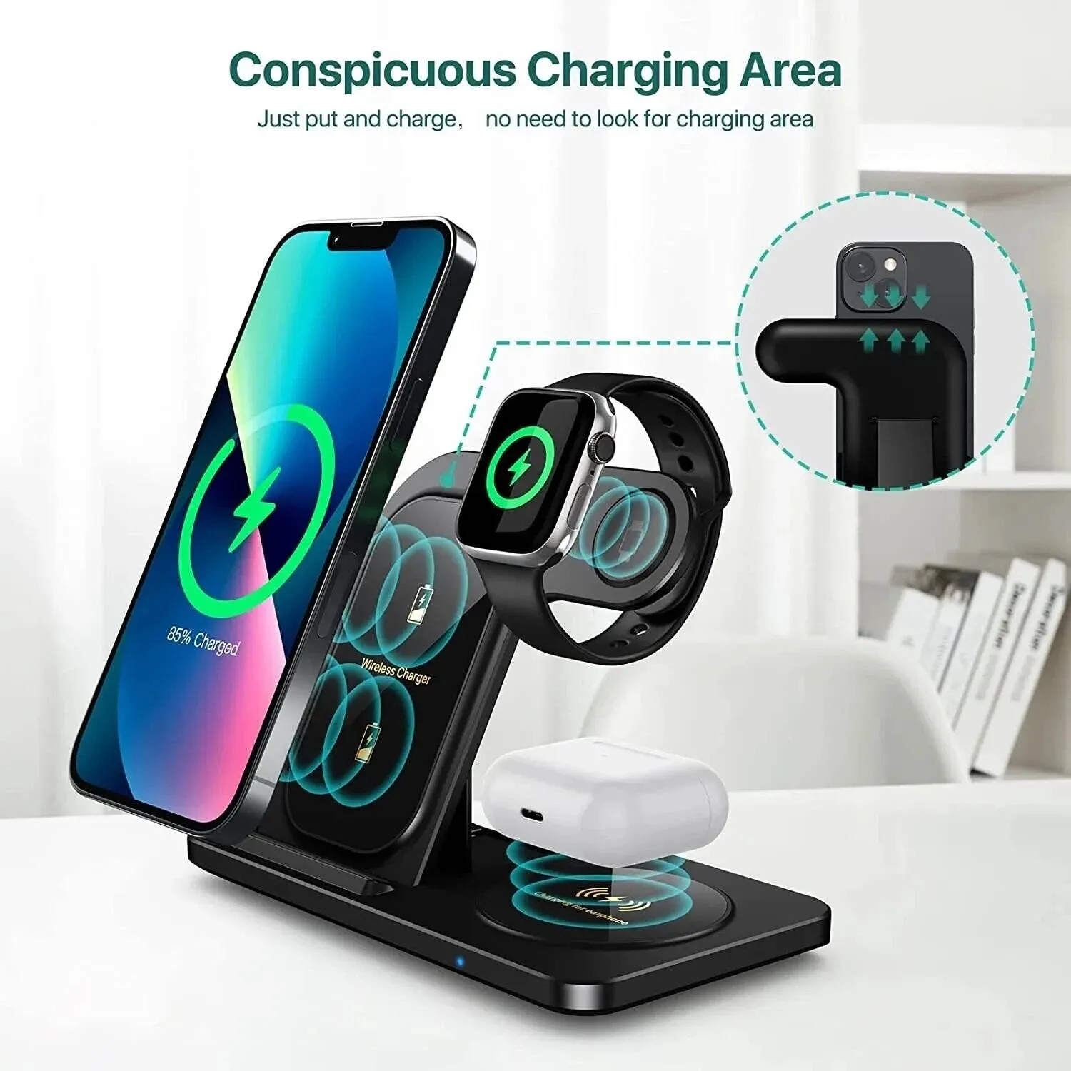 3 in 1 Wireless Charger Stand Pad Fast Charging Station Dock