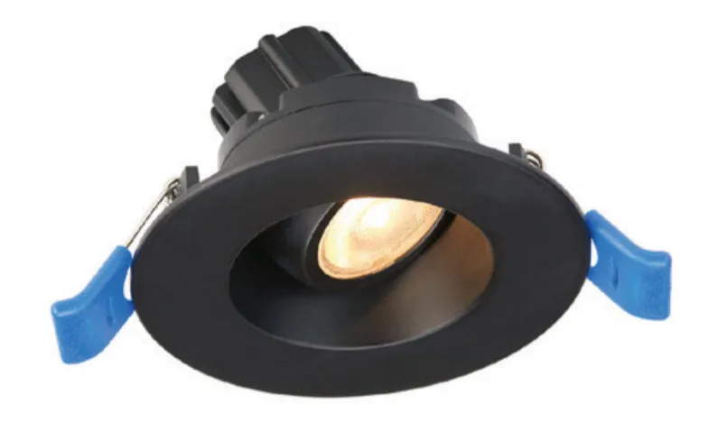 3 Inch Round Regressed Gimbal LED Downlight - 7.5 Watt - Dim to Warm - 3000 - 2000 Kelvin - Black Trim - 38 Degree Beam Spread - 500 Lumen - Type IC Air-Tight Wet CRI 90 