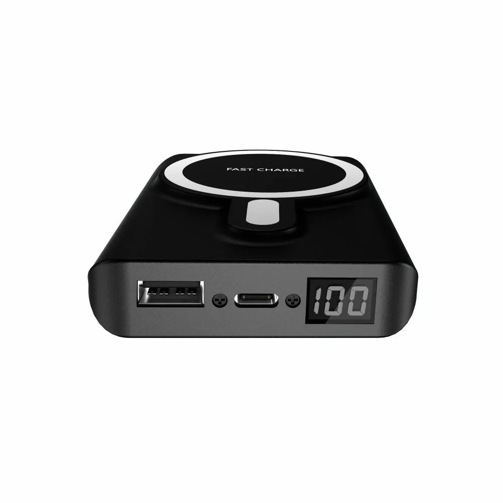 (38.5W) 10000mAh MagSafe Magnetic Qi Wireless USB C Charger Powerbank Soft Touch   LED Display - Black