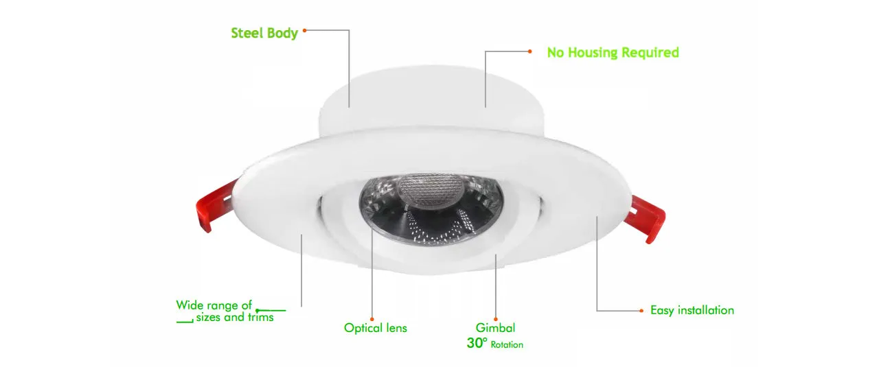 4" Slim Gimbal Downlight 3CCT Light - Change & Dim by Switch