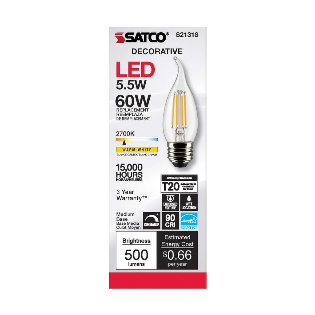 5.5W CA10 LED - Clear - Medium base - 90 CRI - 2700K - 120V - 6-Pack