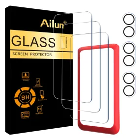 Ailun 3 Pack Screen Protector for iPhone 16 [6.1 inch]   3 Pack Camera Lens Protector with Installation Frame,Case Friendly Tempered Glass Film,[9H Hardness] - HD [6 Pack]