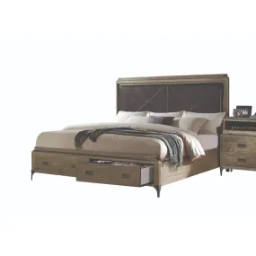 Alina King Bed w/Two Front Drawer, Weather Oak