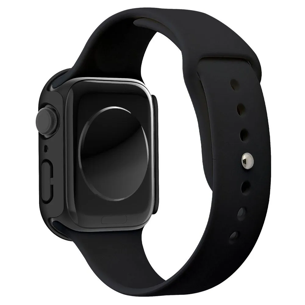 Apple Watch (41mm) rubberized hard cover with tempered glass screen protector - Black