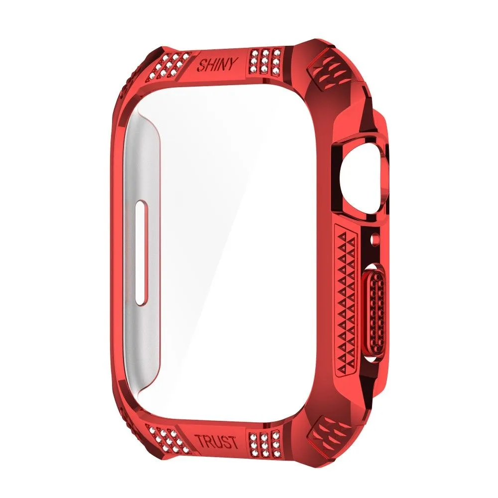 Apple Watch (45mm) rhinestone adorned cover with tempered glass screen protector - Red