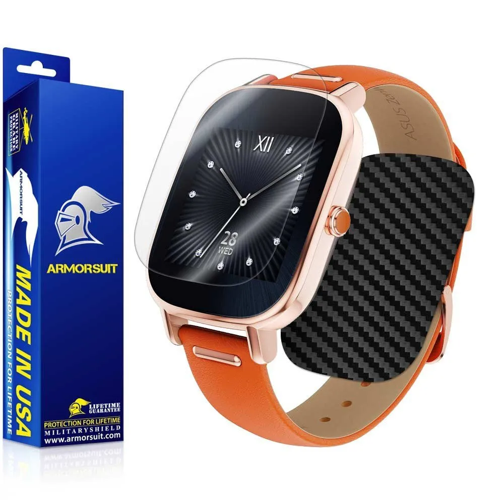 ASUS ZenWatch 2 1.45 Screen Protector   Black Carbon Fiber Skin