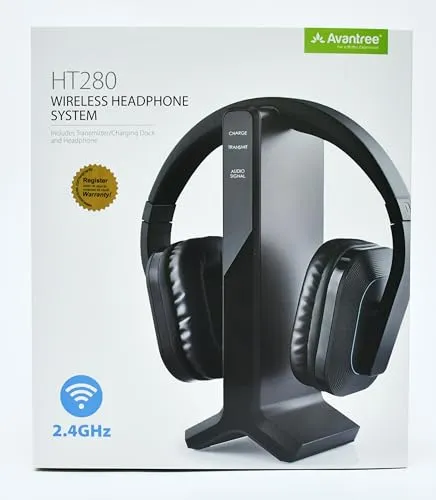 Avantree HT280 Wireless Headphones for TV Watching with 2.4G RF Transmitter Charging Dock, Digital Optical System, High Volume Headset Ideal for Seniors, 100ft Range, No Audio Delay, Plug and Play