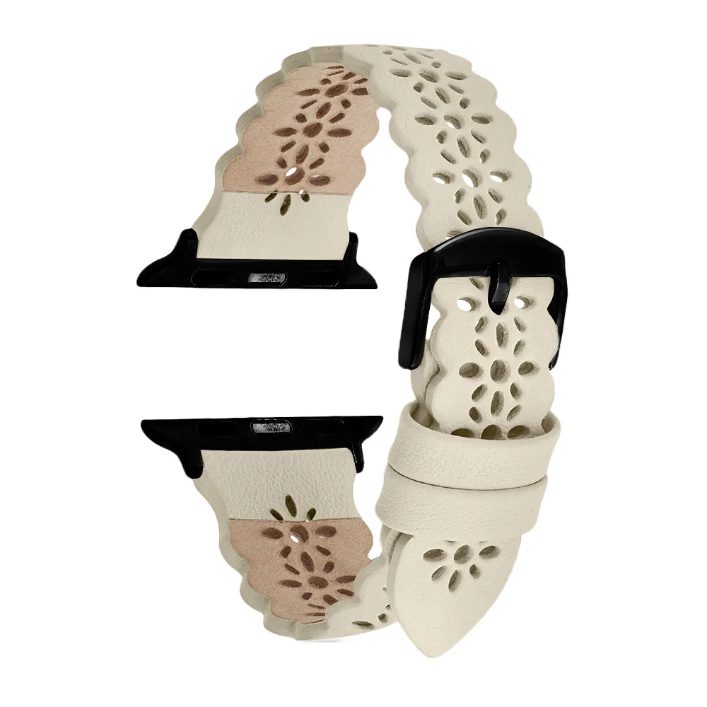 Beige Matte Apple Lace Leather Strap - 38mm/40mm/41mm, 42mm/44mm/45mm