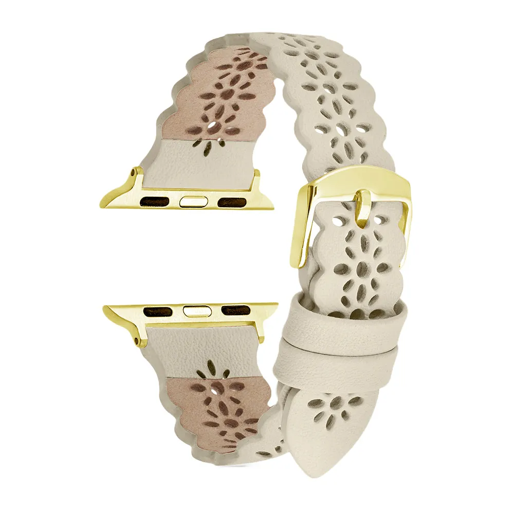 Beige Matte Apple Lace Leather Strap - 38mm/40mm/41mm, 42mm/44mm/45mm