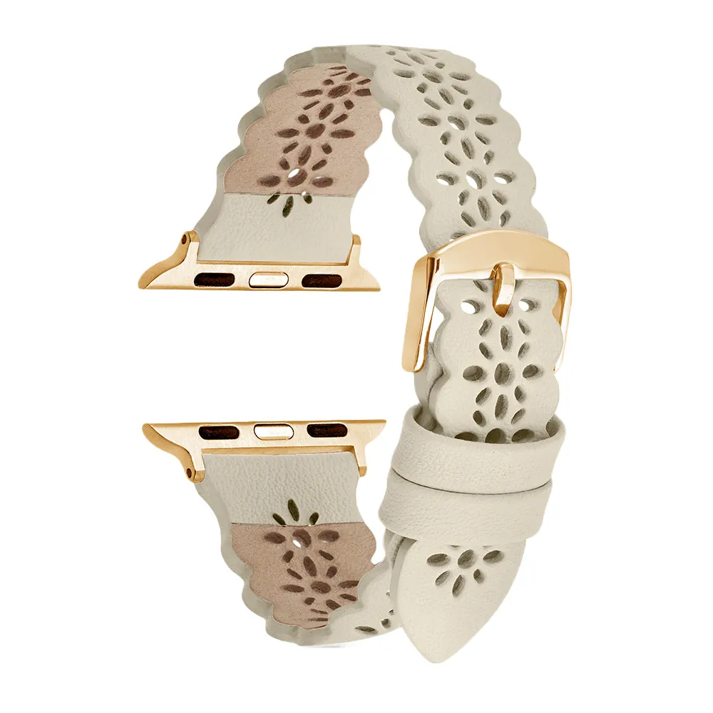 Beige Matte Apple Lace Leather Strap - 38mm/40mm/41mm, 42mm/44mm/45mm