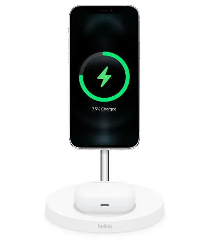 Belkin BOOST↑CHARGE™ PRO 2-in-1 Wireless Charging Stand with MagSafe Support - White - Brand New