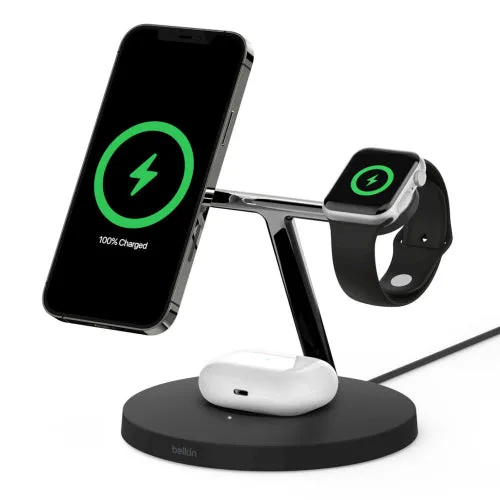 Belkin BOOST↑CHARGE™ PRO 3-in-1 Wireless Charging Stand with MagSafe Support - Black - Brand New