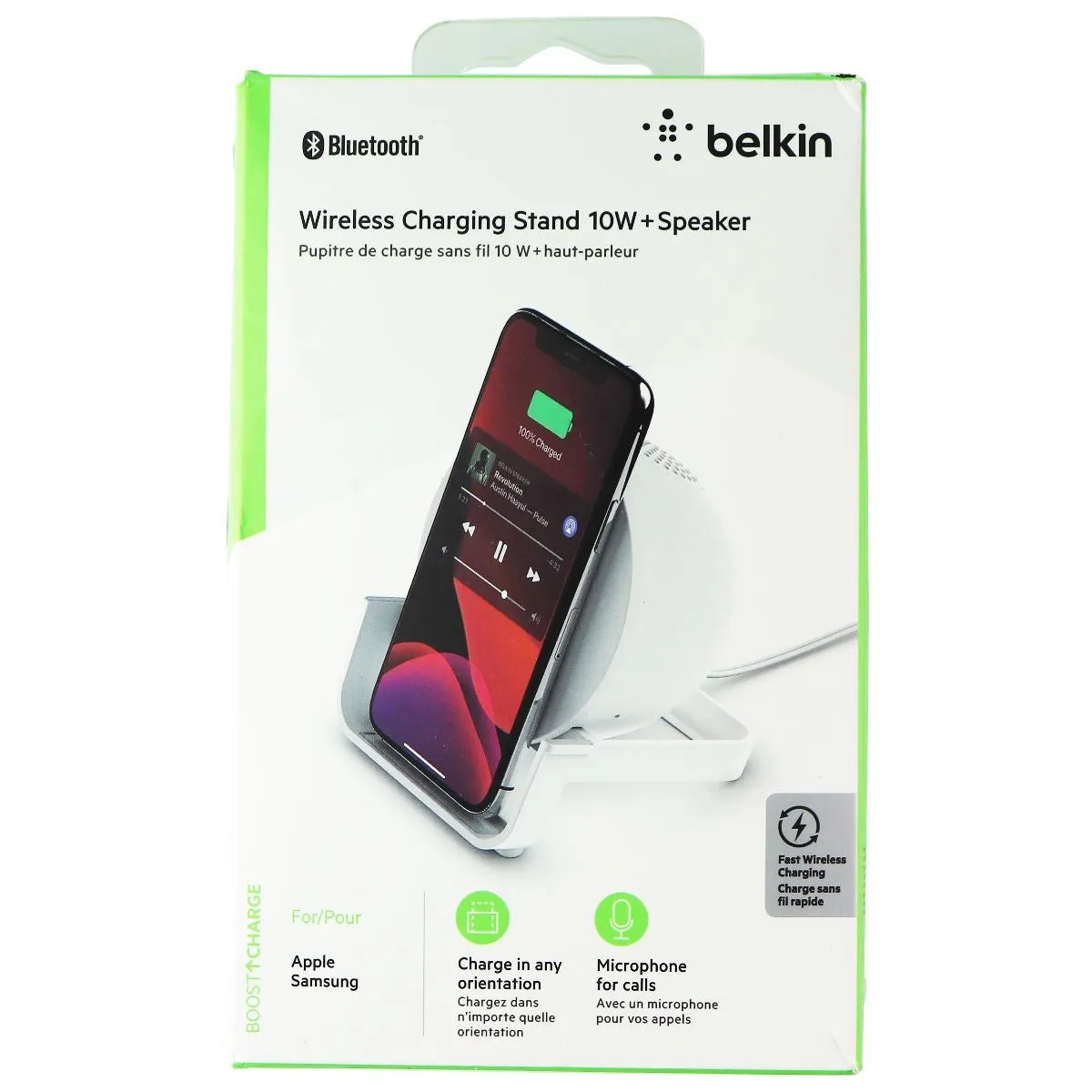 Belkin Wireless Charging Stand 10W   Speaker - White (AUF001ttWH)