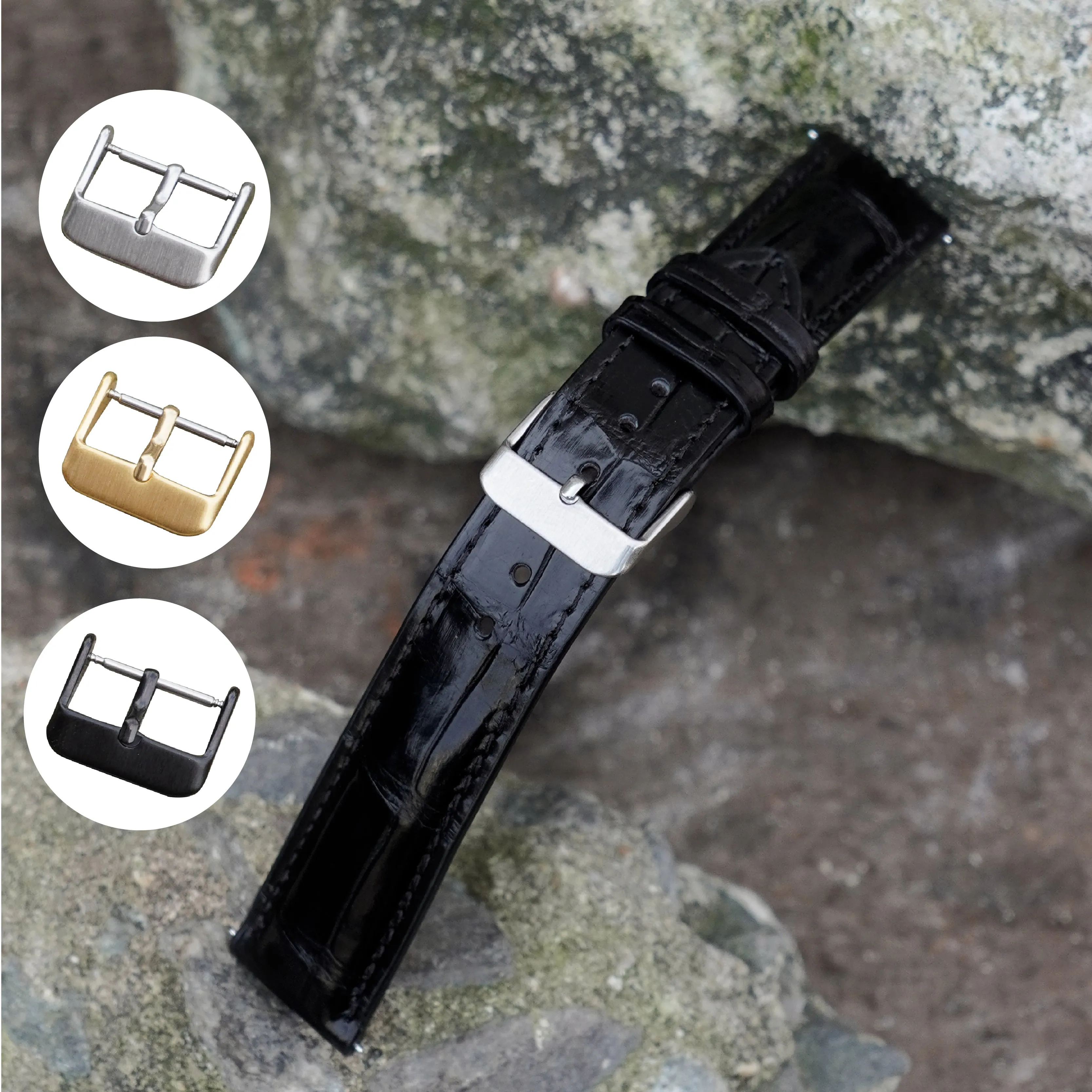 Black Alligator Leather Watch Strap