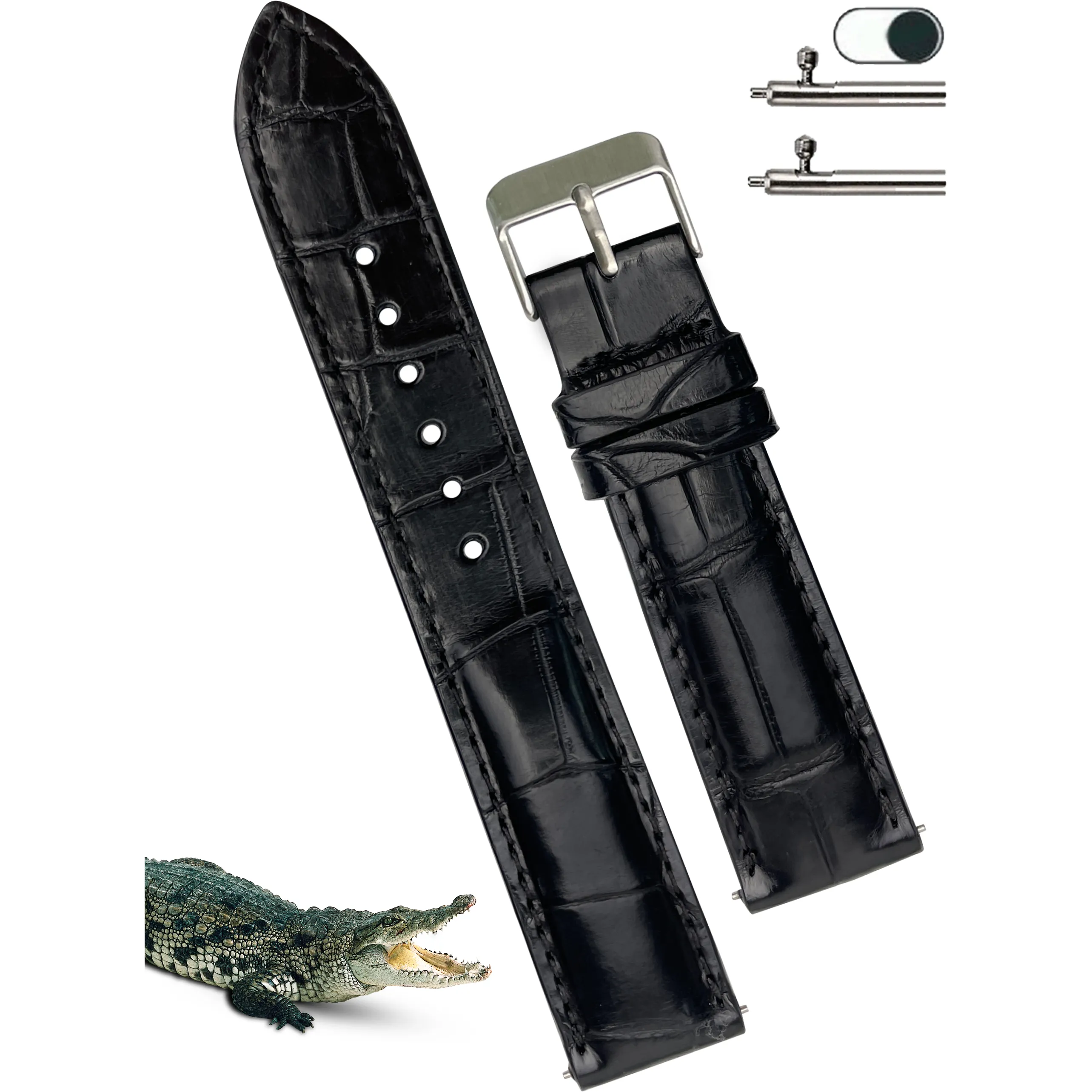 Black Alligator Leather Watch Strap