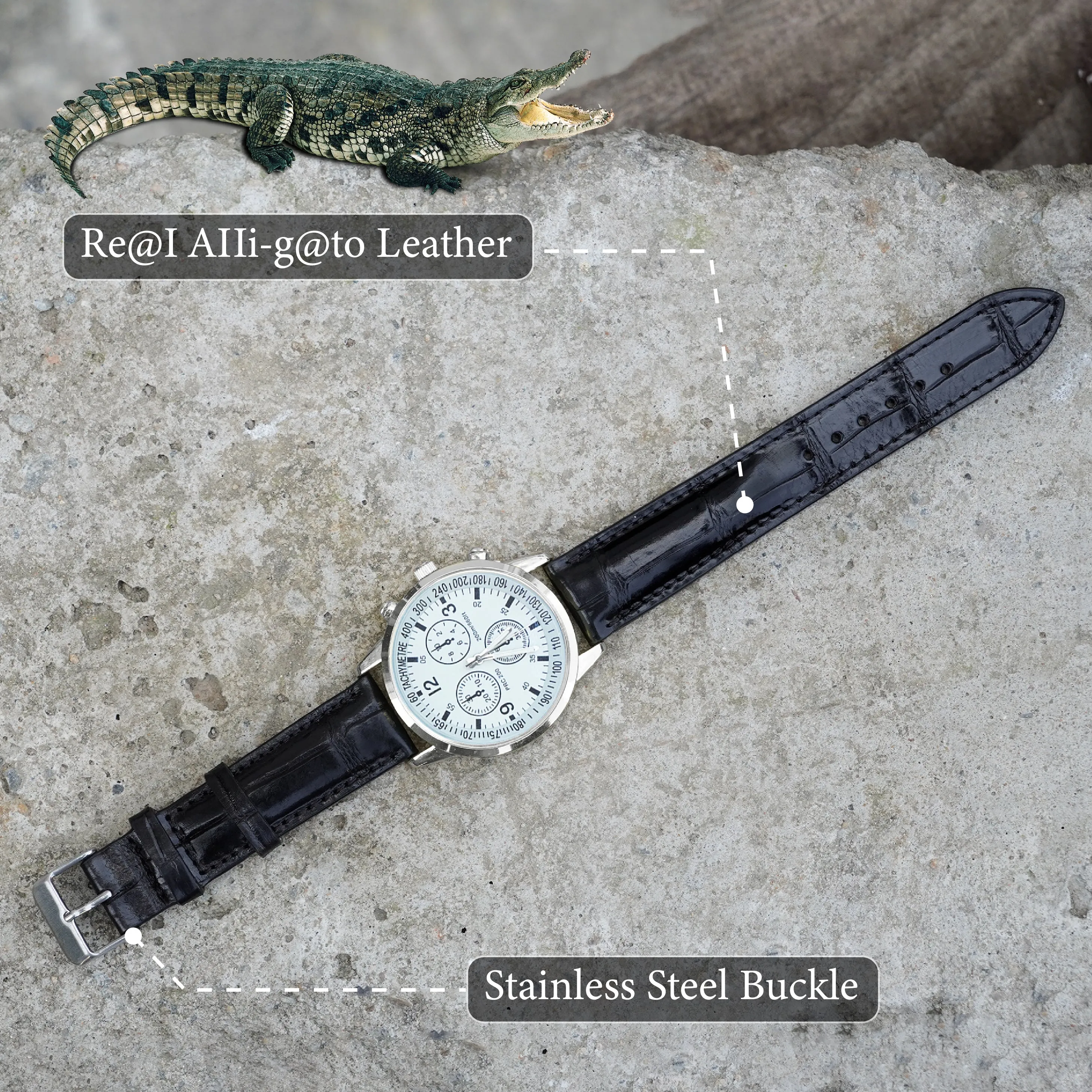 Black Alligator Leather Watch Strap