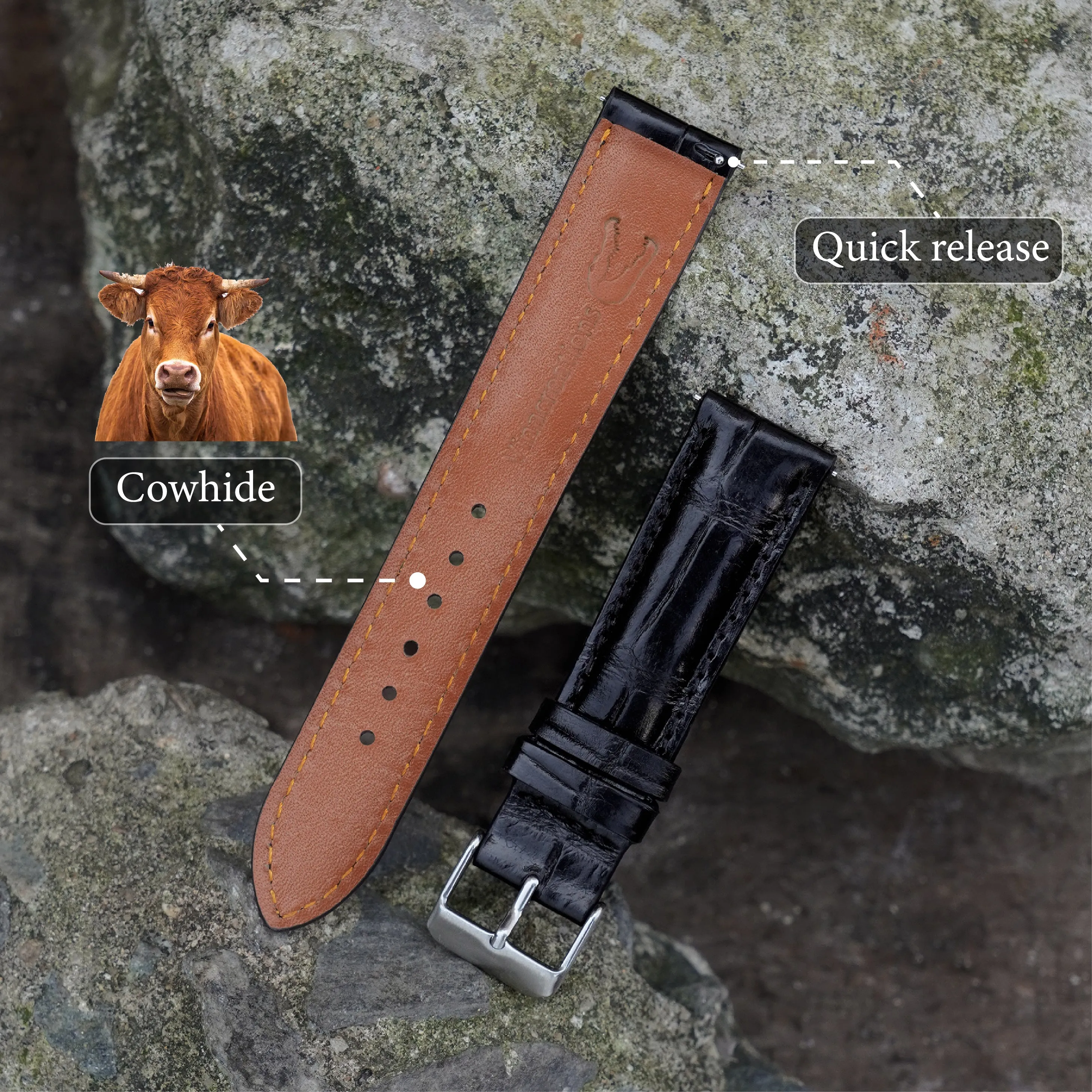 Black Alligator Leather Watch Strap