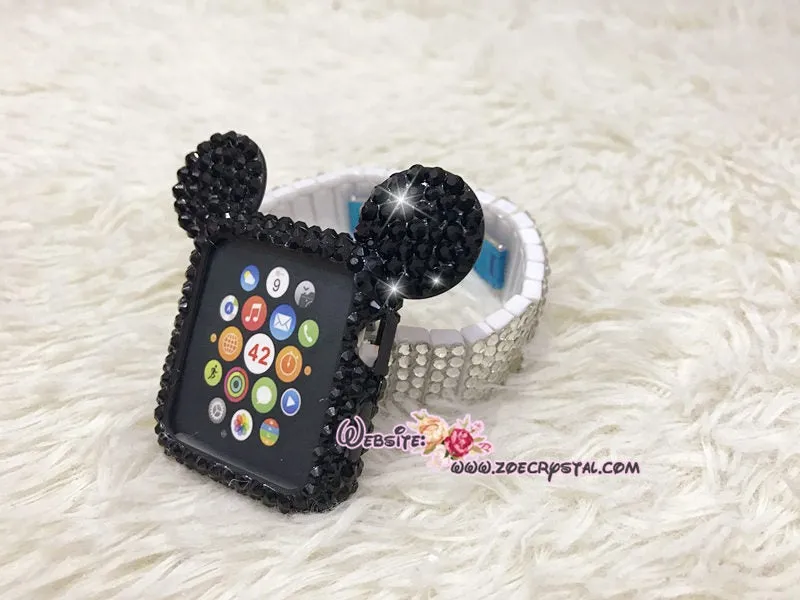 Bling Apple Watch Black Swarovski Case/ Protector / Cover with a White/Black Rhinestone iWatch Band / Strap