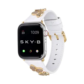 Butterfly Leather Apple Watch Strap - White Leather & Gold