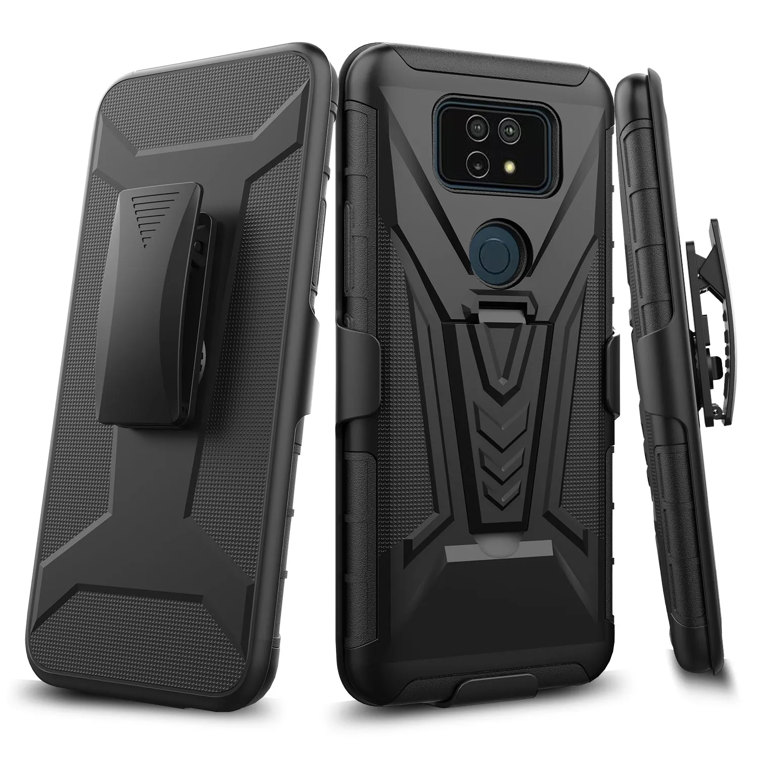 Case for AT&T Motivate Max U668AA / Cricket Ovation 3 Case with Tempered Glass Screen Protector Cover with Kickstand Phone Belt Clip Holster - Black