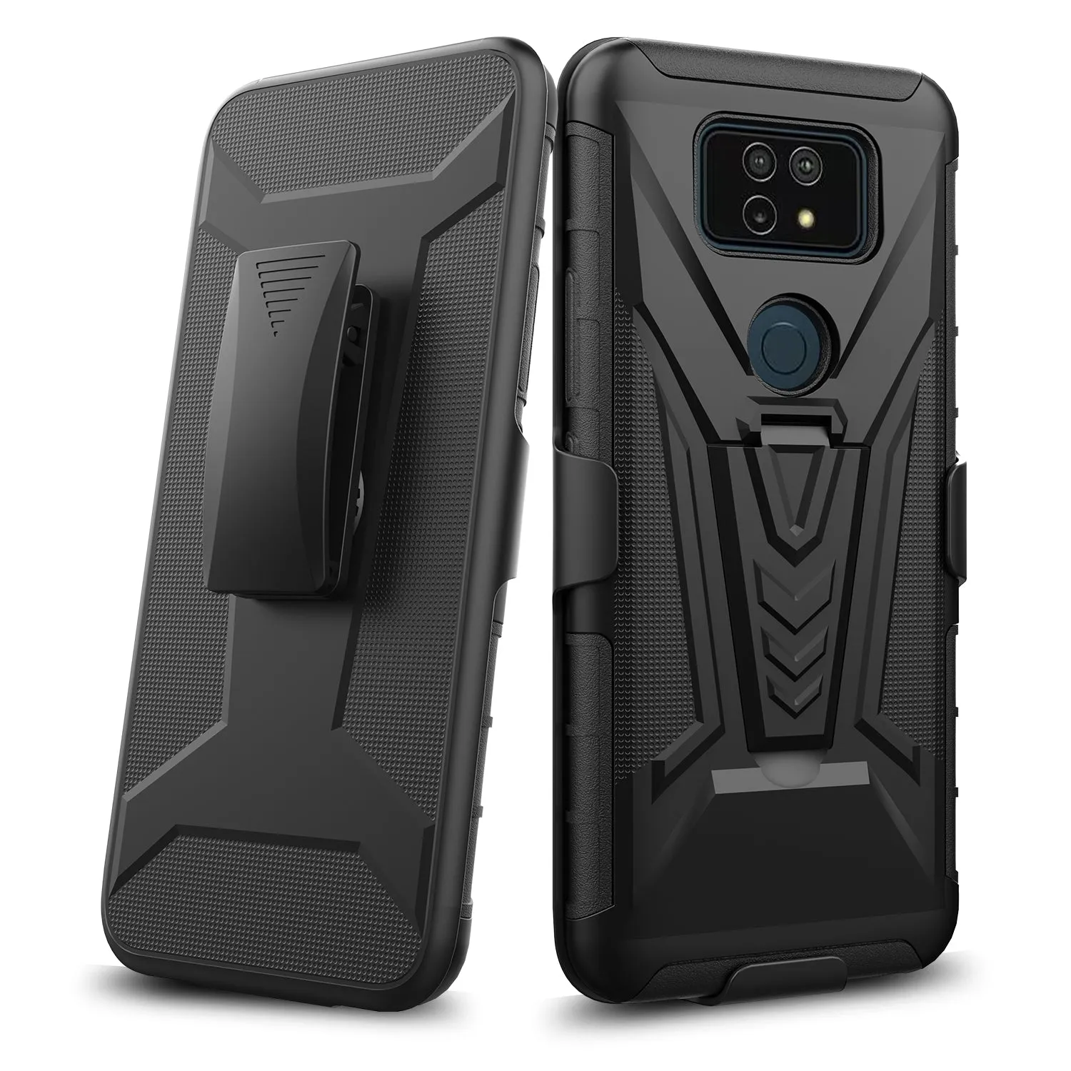 Case for AT&T Motivate Max U668AA / Cricket Ovation 3 Case with Tempered Glass Screen Protector Cover with Kickstand Phone Belt Clip Holster - Black