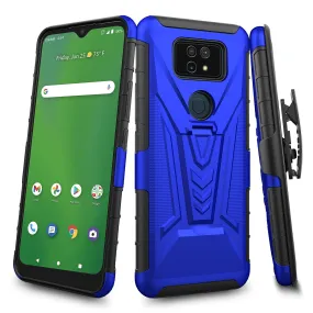 Case for AT&T Motivate Max U668AA / Cricket Ovation 3 Case with Tempered Glass Screen Protector Cover with Kickstand Phone Belt Clip Holster - Blue